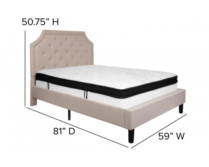 BLNK Brighton Tufted Upholstered Platform Bed with Memory Foam Mattress - Beige, Full Size