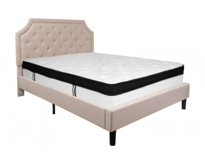 BLNK Brighton Tufted Upholstered Platform Bed with Memory Foam Mattress - Beige, Queen Size