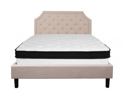 BLNK Brighton Tufted Upholstered Platform Bed with Memory Foam Mattress - Beige, Queen Size