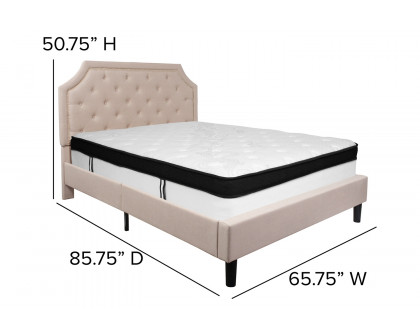 BLNK Brighton Tufted Upholstered Platform Bed with Memory Foam Mattress - Beige, Queen Size