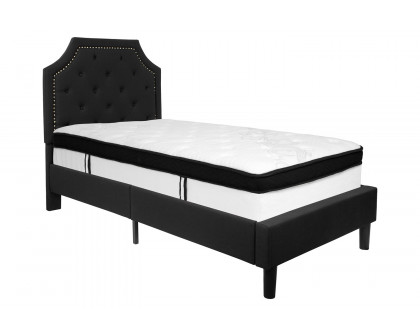 BLNK Brighton Tufted Upholstered Platform Bed with Memory Foam Mattress - Black, Twin Size