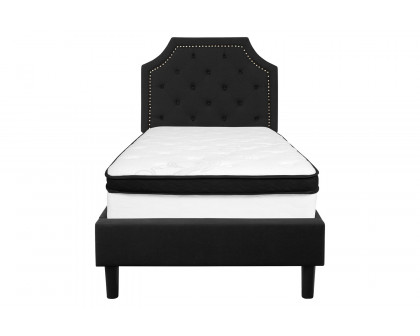 BLNK Brighton Tufted Upholstered Platform Bed with Memory Foam Mattress - Black, Twin Size