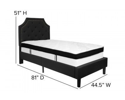 BLNK Brighton Tufted Upholstered Platform Bed with Memory Foam Mattress - Black, Twin Size