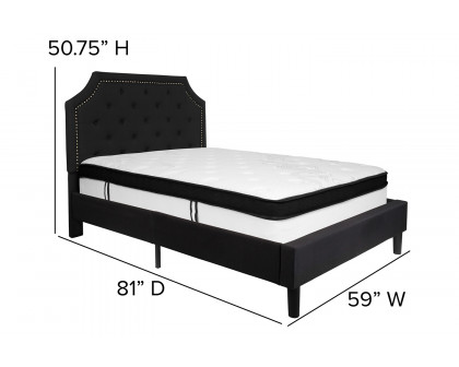 BLNK Brighton Tufted Upholstered Platform Bed with Memory Foam Mattress - Black, Full Size