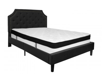 BLNK Brighton Tufted Upholstered Platform Bed with Memory Foam Mattress - Black, Queen Size