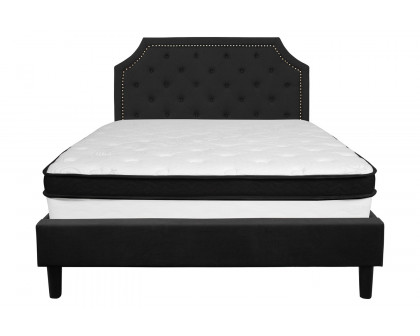 BLNK Brighton Tufted Upholstered Platform Bed with Memory Foam Mattress - Black, Queen Size