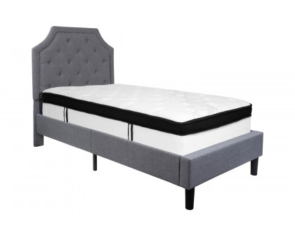 BLNK Brighton Tufted Upholstered Platform Bed with Memory Foam Mattress - Light Gray, Twin Size