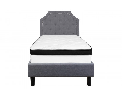 BLNK Brighton Tufted Upholstered Platform Bed with Memory Foam Mattress - Light Gray, Twin Size