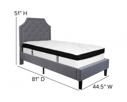 BLNK Brighton Tufted Upholstered Platform Bed with Memory Foam Mattress - Light Gray, Twin Size