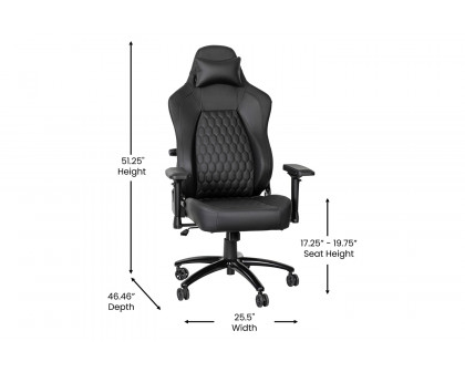 BLNK Falco Ergonomic Black High-Back Adjustable Gaming Chair with 4D Armrests, Headrest Pillow, and Adjustable Lumbar Support - with Black Stitching