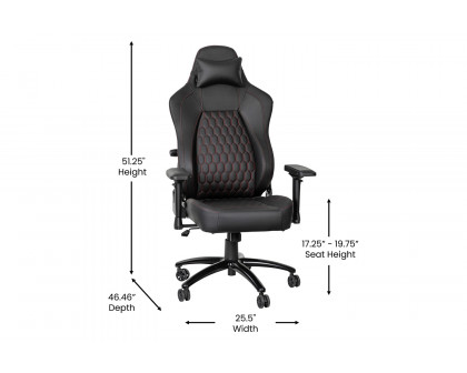 BLNK Falco Ergonomic Black High-Back Adjustable Gaming Chair with 4D Armrests, Headrest Pillow, and Adjustable Lumbar Support - with Red Stitching