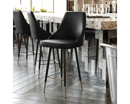 BLNK Shelly Commercial LeatherSoft Counter Height Bar Stools with Solid Black Frames and Chrome Accented Feet and Footrests Set of 2