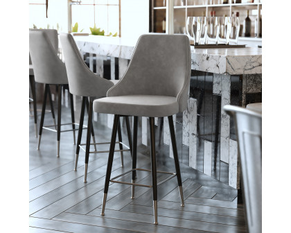 BLNK Shelly Commercial LeatherSoft Counter Height Bar Stools with Solid Black Frames and Chrome Accented Feet and Footrests Set of 2 - Gray