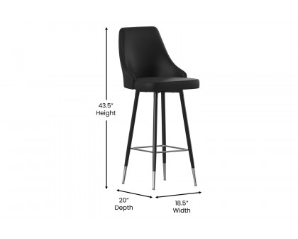 BLNK Shelly Commercial LeatherSoft Bar Height Stools with Solid Black Frames and Chrome Accented Feet and Footrests Set of 2 - Black