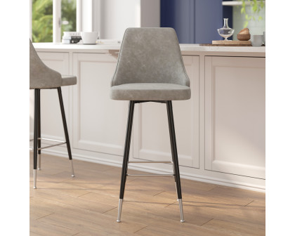 BLNK Shelly Commercial LeatherSoft Bar Height Stools with Solid Black Frames and Chrome Accented Feet and Footrests Set of 2