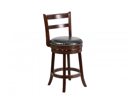 BLNK - Ronnie Cappuccino Wood Counter Height Stool with Single Slat Ladder Back and Black Swivel Seat