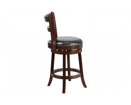 BLNK - Ronnie Cappuccino Wood Counter Height Stool with Single Slat Ladder Back and Black Swivel Seat