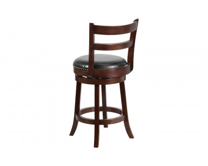 BLNK - Ronnie Cappuccino Wood Counter Height Stool with Single Slat Ladder Back and Black Swivel Seat