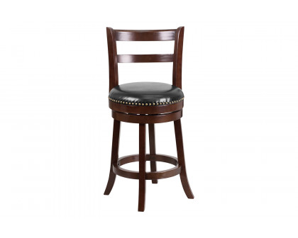 BLNK - Ronnie Cappuccino Wood Counter Height Stool with Single Slat Ladder Back and Black Swivel Seat