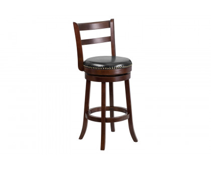 BLNK - Becca Cappuccino Wood Bar Stool with Single Slat Ladder Back and Black Swivel Seat