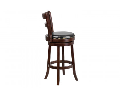 BLNK - Becca Cappuccino Wood Bar Stool with Single Slat Ladder Back and Black Swivel Seat