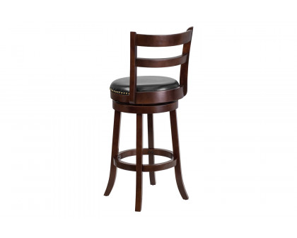 BLNK - Becca Cappuccino Wood Bar Stool with Single Slat Ladder Back and Black Swivel Seat