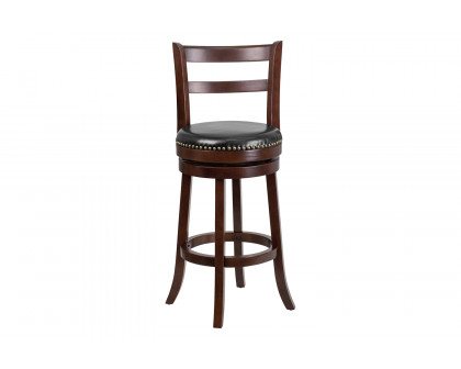 BLNK - Becca Cappuccino Wood Bar Stool with Single Slat Ladder Back and Black Swivel Seat