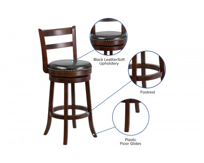 BLNK - Becca Cappuccino Wood Bar Stool with Single Slat Ladder Back and Black Swivel Seat