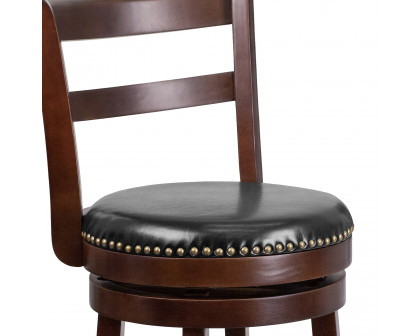 BLNK - Becca Cappuccino Wood Bar Stool with Single Slat Ladder Back and Black Swivel Seat