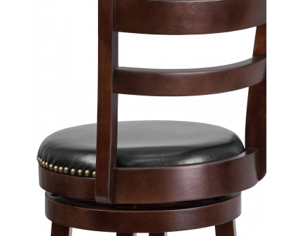 BLNK - Becca Cappuccino Wood Bar Stool with Single Slat Ladder Back and Black Swivel Seat