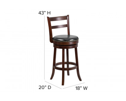 BLNK - Becca Cappuccino Wood Bar Stool with Single Slat Ladder Back and Black Swivel Seat