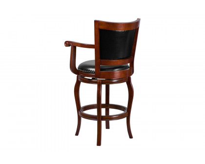 BLNK - Vestina Cherry Wood Bar Stool with Arms, Panel Back and Black Swivel Seat