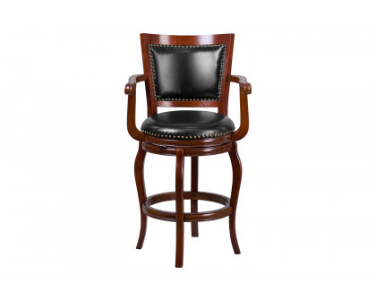 BLNK - Vestina Cherry Wood Bar Stool with Arms, Panel Back and Black Swivel Seat