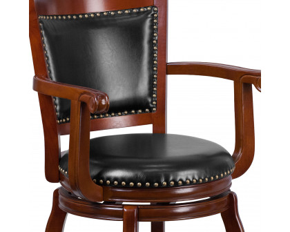 BLNK - Vestina Cherry Wood Bar Stool with Arms, Panel Back and Black Swivel Seat