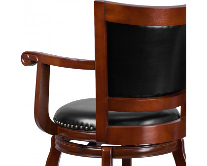 BLNK - Vestina Cherry Wood Bar Stool with Arms, Panel Back and Black Swivel Seat