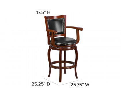 BLNK - Vestina Cherry Wood Bar Stool with Arms, Panel Back and Black Swivel Seat