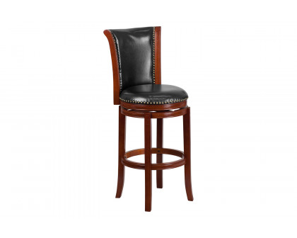 BLNK - Vestina Dark Chestnut Wood Bar Stool with Panel Back and Black Swivel Seat