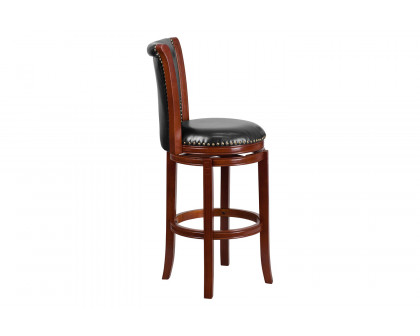 BLNK - Vestina Dark Chestnut Wood Bar Stool with Panel Back and Black Swivel Seat