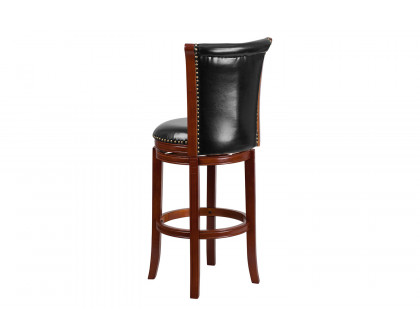 BLNK - Vestina Dark Chestnut Wood Bar Stool with Panel Back and Black Swivel Seat