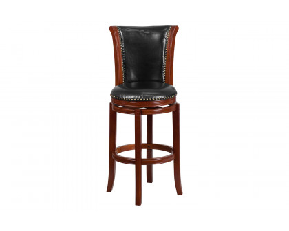 BLNK - Vestina Dark Chestnut Wood Bar Stool with Panel Back and Black Swivel Seat