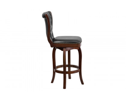 BLNK Ellison Wood Bar Stool with Button Tufted Back and Black Swivel Seat - Cappuccino