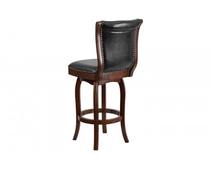 BLNK Ellison Wood Bar Stool with Button Tufted Back and Black Swivel Seat - Cappuccino