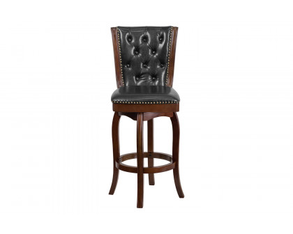 BLNK Ellison Wood Bar Stool with Button Tufted Back and Black Swivel Seat - Cappuccino