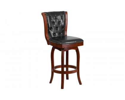 BLNK Ellison Wood Bar Stool with Button Tufted Back and Black Swivel Seat - Cherry