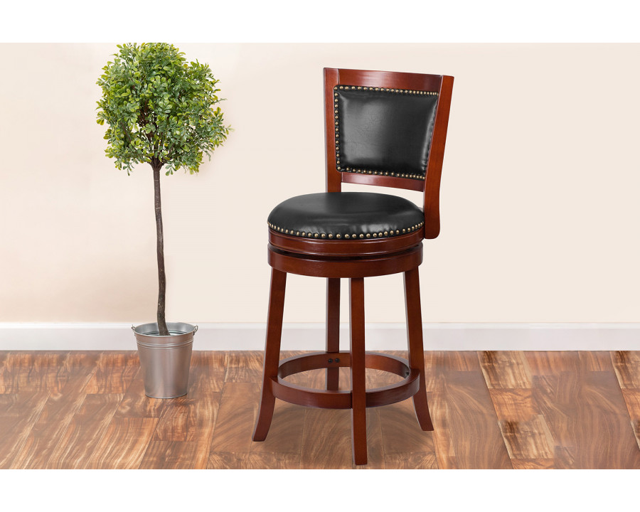 BLNK Ebert Wood Counter Height Stool with Open Panel Back and Swivel Seat