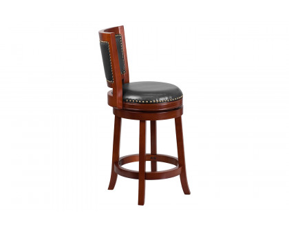 BLNK Ebert Wood Counter Height Stool with Open Panel Back and Swivel Seat - Dark Cherry