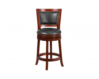 BLNK Ebert Wood Counter Height Stool with Open Panel Back and Swivel Seat - Dark Cherry