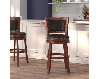 BLNK Ebert Wood Counter Height Stool with Open Panel Back and Swivel Seat