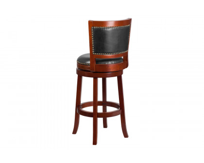 BLNK Ebert Dark Cherry Wood Bar Stool with Open Panel Back and Walnut Swivel Seat