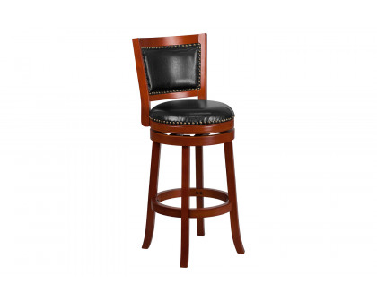 BLNK Ebert Dark Cherry Wood Bar Stool with Open Panel Back and Walnut Swivel Seat